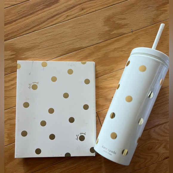 kate spade Other - Kate Spade Gold Polka Dot Tumbler with Straw and concealed spiral note book!!